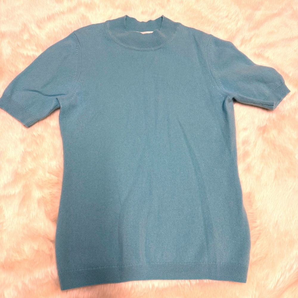 Diane von Furstenberg Short Sleeve Cashmere Sweater Women Size M Mock Neck Knit